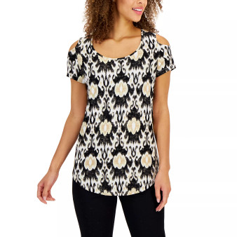 Women's Ikat Printed Knit Cold-Shoulder Top, Created for Macy's