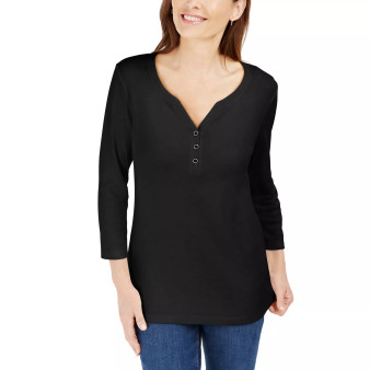 Cotton Henley V-Neck Top, Created for Macy's