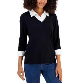Cotton Layered-Look Woven Top, Created for Macy's