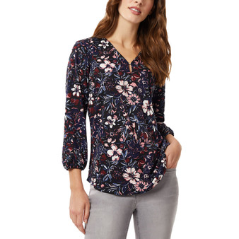 Women's Floral-Print Hardware Blouson Top
