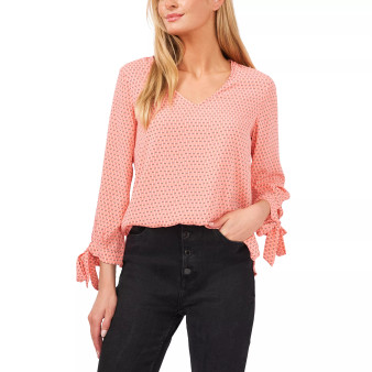 Women's Long Sleeve Garden Geo Tie Sleeve Blouse