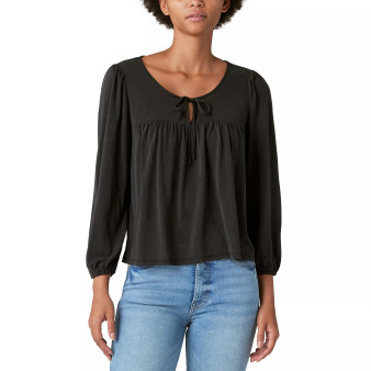 Women's Sandwash Scoop Neck Tie Front Top