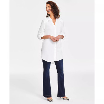 Women's Roll-Tab Button-Down Long Blouse, Created for Macy's, Regular & Petite