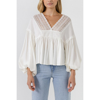 Women's Lace Trim Deep V Top