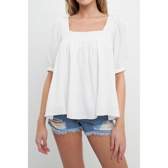 Women's Square Neckline Back Bow Top