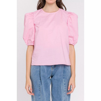 Women's Poplin Puffed Sleeve Top