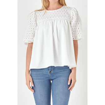 Women's Eyelet Flounced Top