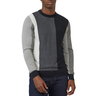Men's Knitted Vertically-Striped Long-Sleeve Crewneck Sweater