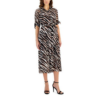 Women's Animal-Print Tie-Sleeve Tie-Waist Dress