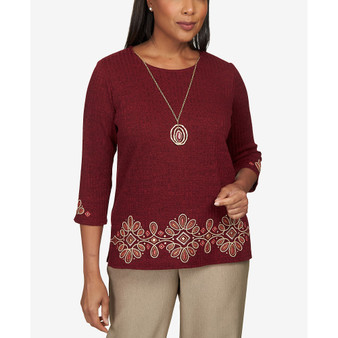 Women's Street Medallion Border Embroidery Top with Necklace