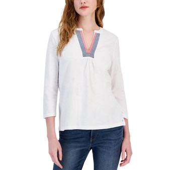 Women's Cotton Embroidered Split-Neck Tunic