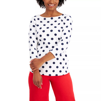 Women's Dot-Print Boat-Neck Top, Created for Macy's
