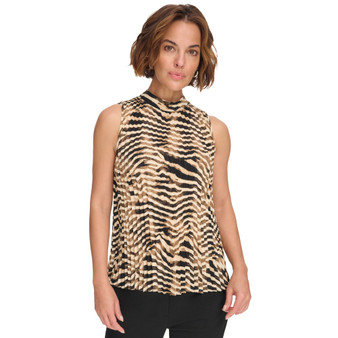 Women's Animal-Print Pleated Sleeveless Top