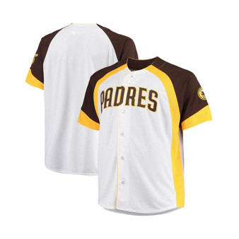 Men's White, Brown San Diego Padres Big and Tall Colorblock Full-Snap Jersey