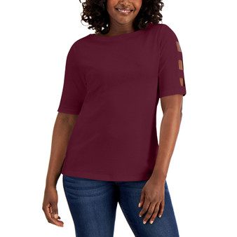 Petite Elbow Cutout Sleeve Boat-Neck Top, Created for Macy's