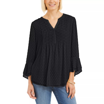Petite Double-Ruffle Textured Pintuck Top, Created for Macy's
