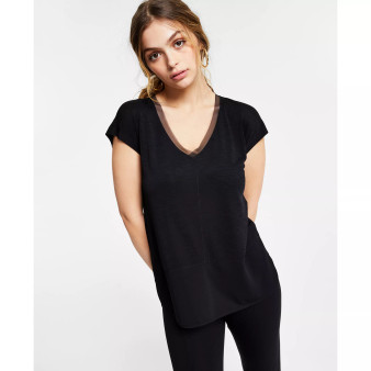V-Neck Mixed-Media Mesh Top, Created for Macy's