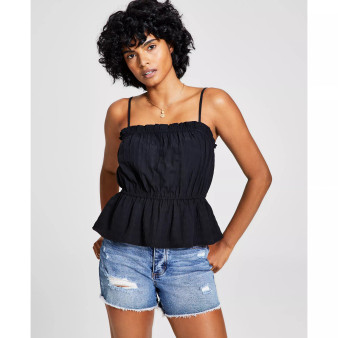 Women's Square-Neck Textured Peplum Tank Top