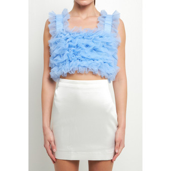 Women's Ruffled Shoulder Strap Tulle Top