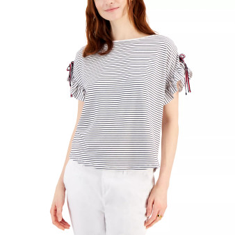 Women's Striped Ruffled-Sleeve Top
