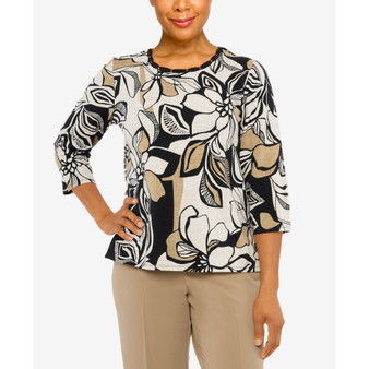 Women's Marrakech Abstract Floral Embroidered Twist Crew Neck Top