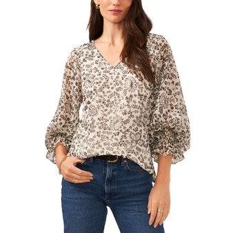 Women's Floral-Print Cuffed-Sleeve Blouse