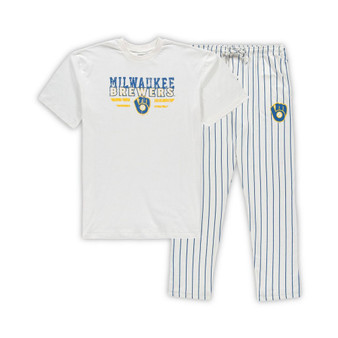 Men's White, Royal Milwaukee Brewers Big and Tall Pinstripe Sleep Set