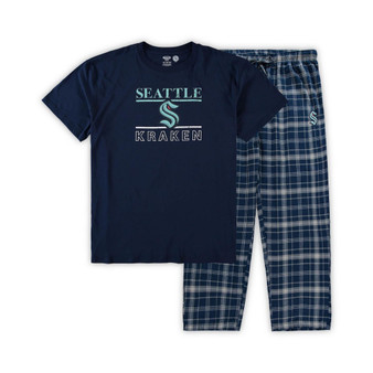 Men's Deep Sea Blue Seattle Kraken Big and Tall Lodge T-shirt and Pants Sleep Set