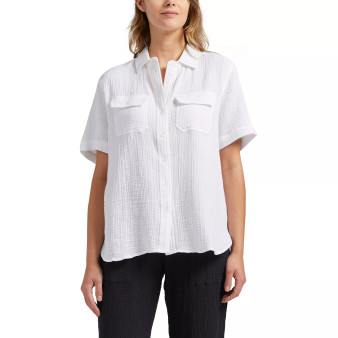 Women's Textured Super Soft Cotton Gauze Short Sleeve Shirt