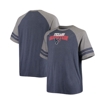 Men's Big and Tall Navy, Heathered Gray Houston Texans Two-Stripe Tri-Blend Raglan T-shirt