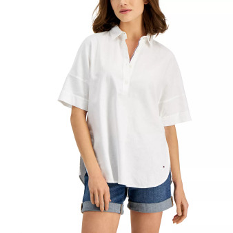 Women's Short Sleeve Linen-Blend Top