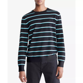 Men's Supima Cotton Mini Stripe Monogram Logo Sweater
