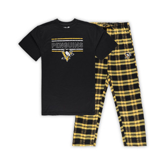 Men's Black, Gold Pittsburgh Penguins Big and Tall T-shirt and Pajama Pants Sleep Set