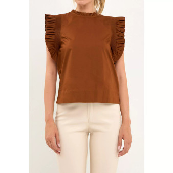 Women's Ruffle Sleeve Poplin Top