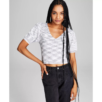 Women's Space-Dye Puff-Sleeve Knit Top