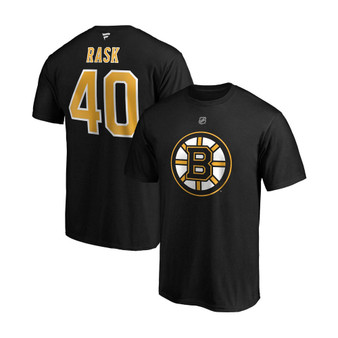 Men's Tuukka Rask Black Boston Bruins Authentic Stack Player Name and Number T-shirt