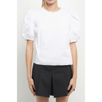 Women's Poplin top with Lace Neckline