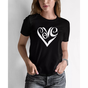 Women's Word Art Script Love Heart T-shirt