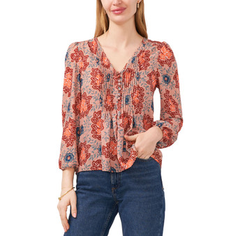 Women's Pleated Floral-Print Peasant Top