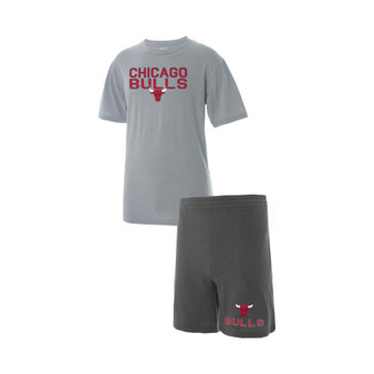 Men's Gray, Heathered Charcoal Big and Tall Chicago Bulls T-shirt and Shorts Sleep Set