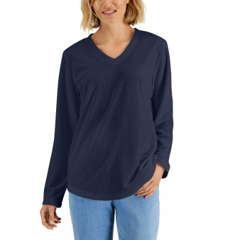 Women's Textured Microfleece V-Neck Top, Created for Macy's