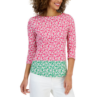 Petite Cotton Colorblocked Mel Bloom Print Top, Created for Macy's