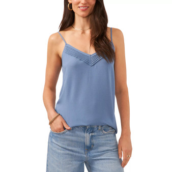 Women's Sleeveless Pin Tucked V-neck Camisole Top