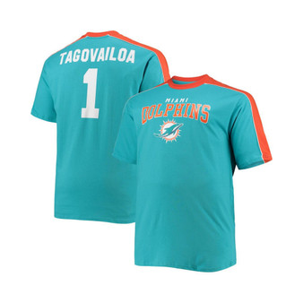 Men's Branded Tua Tagovailoa Aqua Miami Dolphins Big and Tall Sleeve Panel Player Name and Number T-shirt