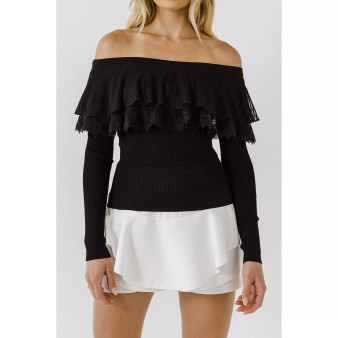 Women's Lace Ruffle Off-The-Shoulder Top