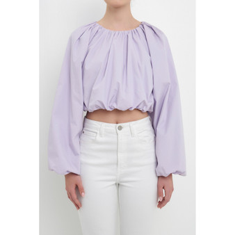 Women's Cropped Blouson Long Sleeve Top