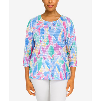 Petite Classics Stained Glass Floral 3/4 Sleeve Top