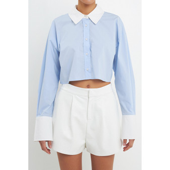 Women's Cotton Cropped Contrast Shirt