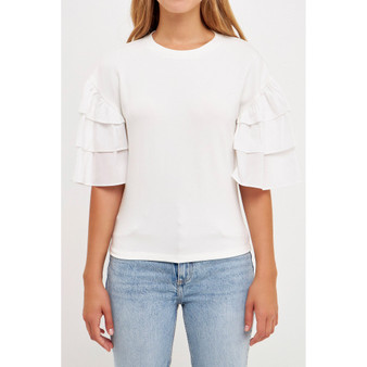Women's Layered Ruffles Mixed Media Top