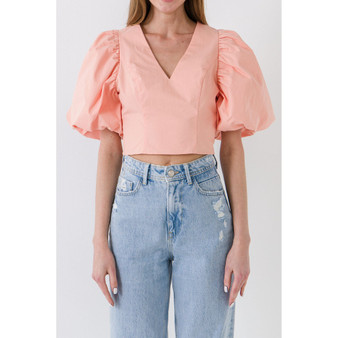 Women's Exaggerated Sleeve Crop Top